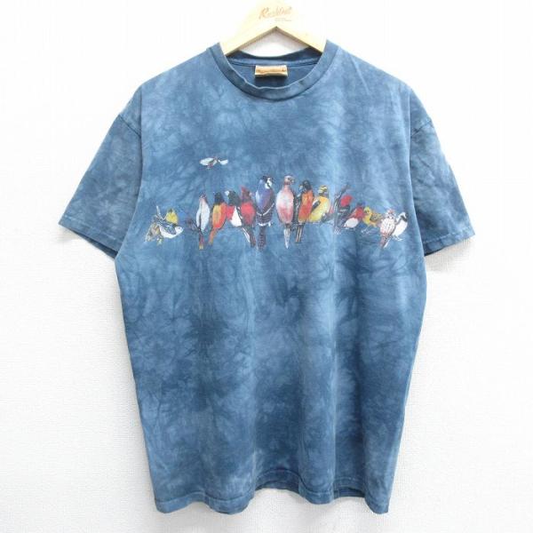 XL/古着 半袖 ビンテージ Tシャツ メンズ 90s 鳥 大きいサイズ コットン クルーネック 紺...