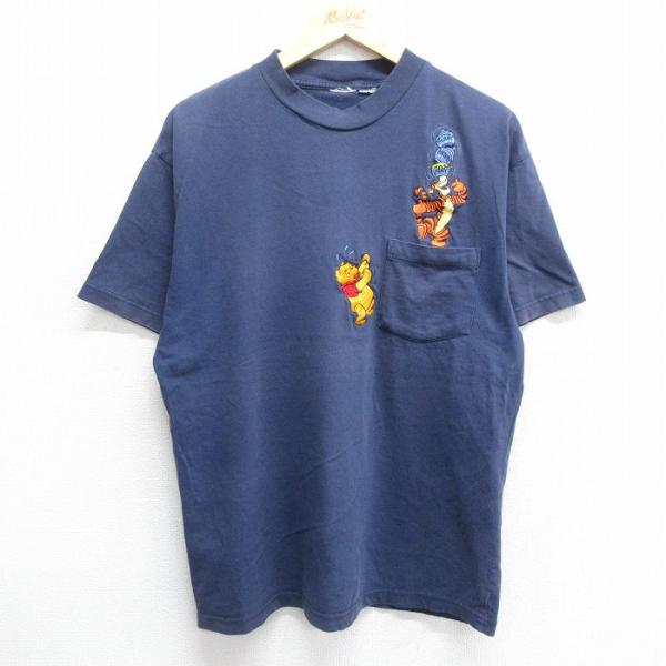 XL/古着 半袖 ビンテージ Tシャツ メンズ 00s ディズニー くまのプーさん ティガー 刺繍 ...