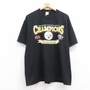 XL/古着 半袖 ビンテージ Tシャツ メンズ 00s NFL ピッツバーグスティーラーズ コットン クルーネック 黒 ブラック アメフト スーパーボウ