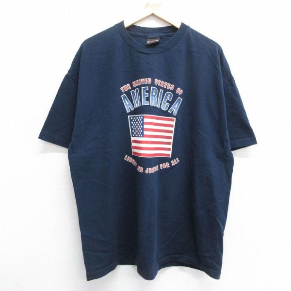 XL/古着 半袖 ビンテージ Tシャツ メンズ 90s アメリカ 星条旗 大きいサイズ コットン ク...