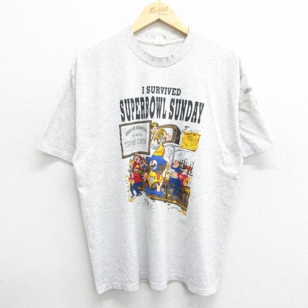 XL/古着 半袖 ビンテージ Tシャツ メンズ 90s スーパーボウル アメフト クルーネック 薄グ...