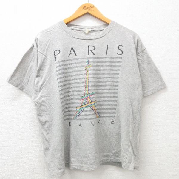XL/古着 半袖 ビンテージ Tシャツ メンズ 90s フランス パリ エッフェル塔 クルーネック ...