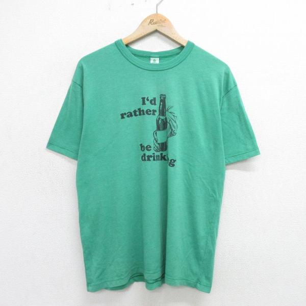 L/古着 半袖 ビンテージ Tシャツ メンズ 00s ビール クルーネック 緑 グリーン 24may...