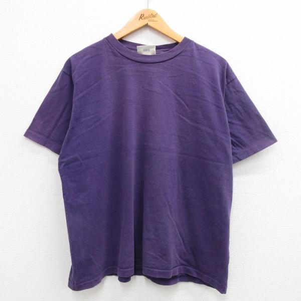 XL/古着 半袖 ビンテージ Tシャツ メンズ 00s 無地 コットン クルーネック 紫 パープル ...