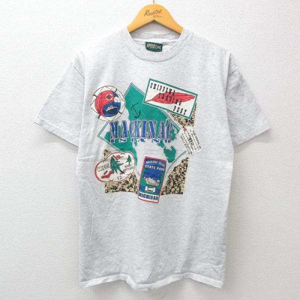 L/古着 アメリカンイーグル 半袖 ビンテージ Tシャツ メンズ 90s マキナック島 コットン ク...