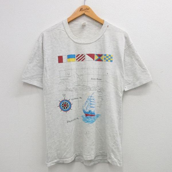 L/古着 半袖 ビンテージ Tシャツ メンズ 90s 地図 船 ジャマイカ コットン クルーネック ...