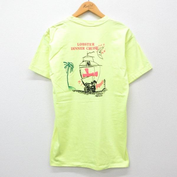 L/古着 半袖 ビンテージ Tシャツ メンズ 90s 船 ヤシの木 メキシコ クルーネック 黄緑 2...