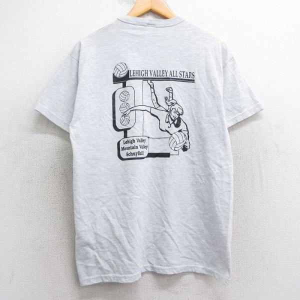 L/古着 ラッセル 半袖 ビンテージ Tシャツ メンズ 00s バレー 女性 クルーネック 薄グレー...