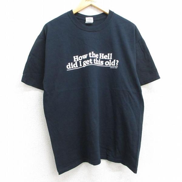 L/古着 半袖 ビンテージ Tシャツ メンズ 00s メッセージ コットン クルーネック 黒 ブラッ...