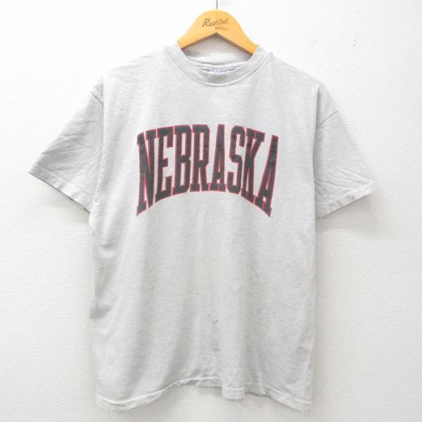 XL/古着 ヘインズ 半袖 ビンテージ Tシャツ メンズ 90s ネブラスカ クルーネック グレー ...