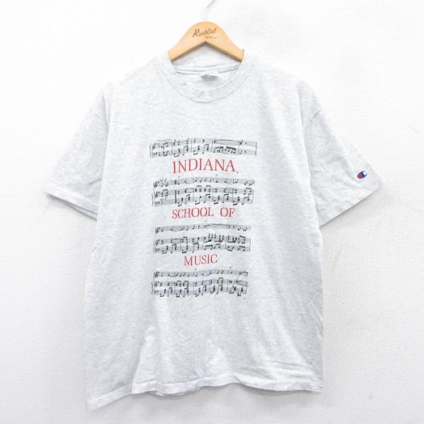 L/古着 チャンピオン Champion 半袖 ビンテージ Tシャツ メンズ 90s 楽譜 クルーネ...