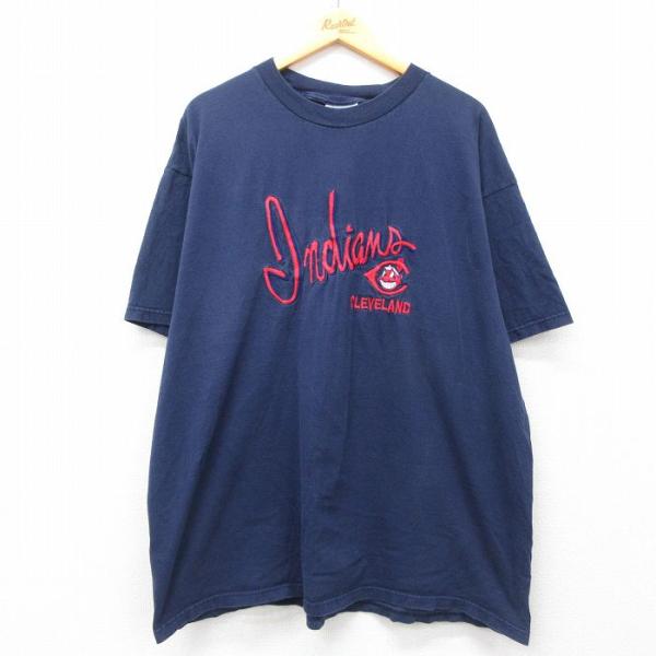 XL/古着 半袖 ビンテージ Tシャツ メンズ 90s MLB クリーブランドインディアンス 刺繍 ...