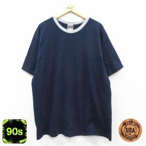 XL/古着 半袖 ビンテージ Tシャツ メンズ 80s 無地 ロング丈 クルー