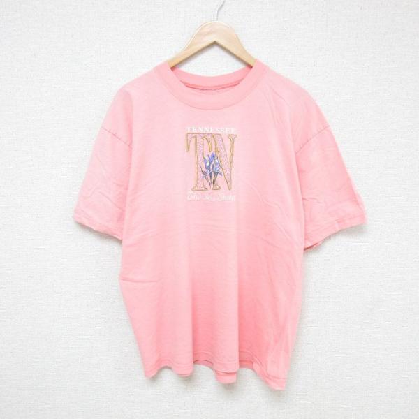 【50%OFF】XL/古着 半袖 ビンテージ Tシャツ メンズ 00s TN 花 刺繍 クルーネック...