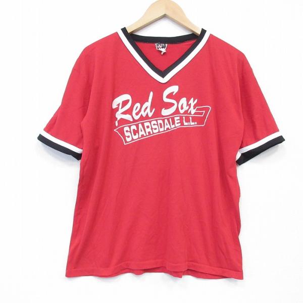 L/古着 半袖 ビンテージ Tシャツ メンズ 80年代 80s レッドソックス Vネック USA製 ...