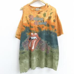 XL/古着 半袖 ビンテージ ロック バンド Tシャツ 00s ローリングストーンズ The Rolling Stones ボロ 大きいサイズ コットン クルーネック オレンジ他 タイダイ