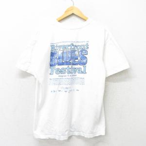 L/古着 半袖 ビンテージ ロック バンド Tシャツ メンズ 00s ブルースフェスティバル コットン クルーネック 白 ホワイト 24feb27 中古