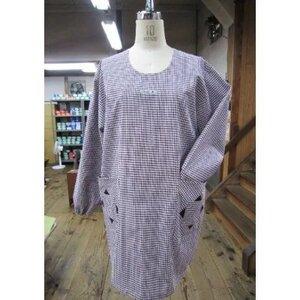 ふるさと納税 先染め 格子 カッポウ着 パープル ／ 割烹着 エプロン 長袖エプロン 料理服 保育士 介護士 看護師 母の日 フリーサイズ 寺井布帛.. 奈良県田原本町
