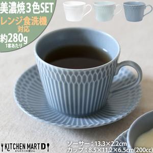 ふるさと納税 【美濃焼】 さざなみ 8.5カフェカップ 13皿ソーサー 3色セット 白 青白 ブルー...