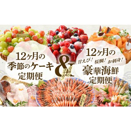 ふるさと納税 【12ヶ月定期便ダブル！】 甘海老！鯛！お刺身！豪華海鮮定期便 ＋ 季節のケーキ定期便...