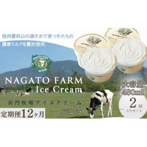 ふるさと納税 【定期便】12ヵ月連続でお届け！長門牧場アイスクリーム贅沢480mlバニラ2個　人気スイーツ　濃厚ミルク　直送　牛乳　生乳　国産　.. 長野県長和町