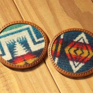 ふるさと納税 本革レザーコースターｘPENDLETON　【Cハーディングロイヤルブルー】2個セット ...