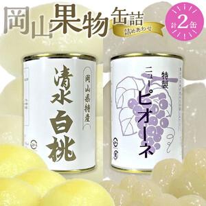 ふるさと納税 岡山果物 缶詰 2缶詰合せ（清水 白 桃 ／ニュー ピオーネ 各1缶）吉英 フルーツ | ピオーネ 岡山県岡山市