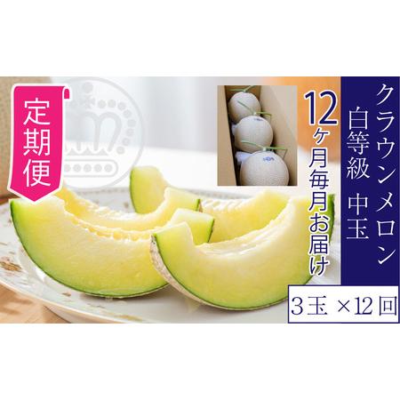 ふるさと納税 【12ヶ月定期便】クラウンメロン並【白等級】1.3kg前後　3玉入り 静岡県浜松市