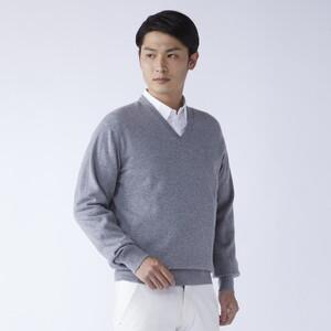 ふるさと納税 日本製 カシミヤ100% Vネック ライトグレー 2Lサイズ [2513] 大阪府泉大津市