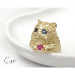 ふるさと納税 K18YG 猫リング サファイア...の詳細画像2