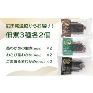 ふるさと納税 広田湾漁協からお届け！佃煮3種各2個セット 〈 茎わかめ佃煮 / わさび茎わかめ佃煮 / ごま薫る茎わかめ佃煮 〉RT2254 岩手県陸前高田市