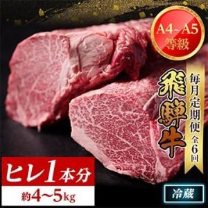 ふるさと納税 【毎月定期便】飛騨牛 ヒレ1本(約4〜5kg)【シャトーブリアン＆ヒレ】冷蔵便全6回_肉 ステーキ 牛肉 ビーフステーキ 定期便 定期便.. 岐阜県羽島市