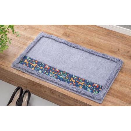 ふるさと納税 北欧の「幸せを運ぶ馬」ダーラヘスト柄の玄関マット ライトグレー 縦50cm×横80cm...