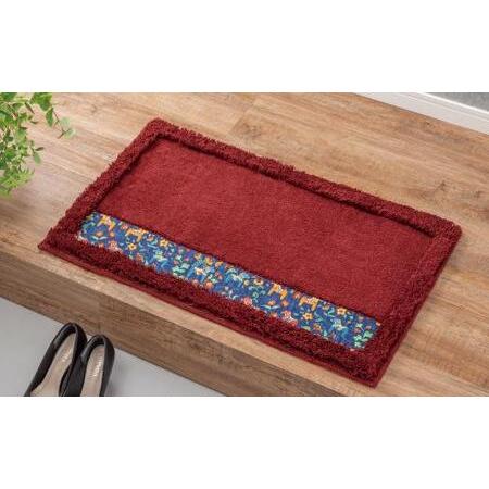 ふるさと納税 北欧の「幸せを運ぶ馬」ダーラヘスト柄の玄関マット ワインレッド 縦50cm×横80cm...