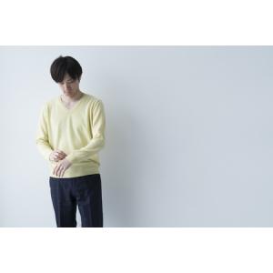 ふるさと納税 カシミヤ Vネック ニット度詰 カシミヤ カシミヤ(L.イエロー )男性用サイズ:M(42)≪白田のカシミヤ≫ 宮城県加美町