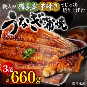 ふるさと納税 うなぎ 蒲焼 うなぎ[国産 3尾 備長炭手焼き 660g] 宮崎県宮崎市