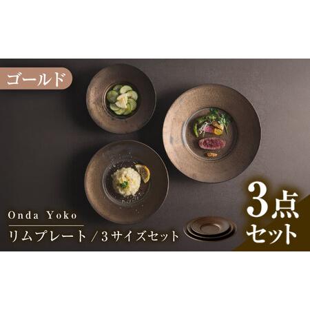 ふるさと納税 【美濃焼】　恩田陽子 リムプレート 皿 ゴールド 3サイズセット S M L 瑞浪市 ...