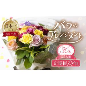 ふるさと納税 【定期便】 バラとグリーンの花束 30本 12回定期便 ご自宅用 バラ 薔薇 定期便 12か月 1年間 ご自宅用 訳あり 愛知県田原市