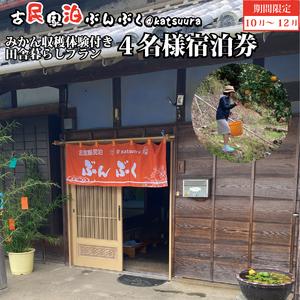 ふるさと納税 古民家民泊ぶんぶく 4名様宿泊券 田舎暮らし＋みかん収穫体験付きプラン 徳島県勝浦町