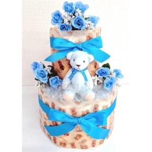 ふるさと納税 おむつケーキ2段(ブルー)_雑貨・日用品 ベビー用品 _【1573185】 奈良県大和高田市