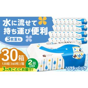 ふるさと納税 【2回定期便(3ヵ月に1回お届け)】 水に流せる 3枚重ね ティッシュ ソフトパック 30パック (1パック:100組(300枚)入り) 【河野製紙.. 高知県高知市