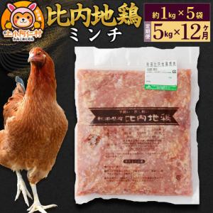 ふるさと納税 【定期便12ヶ月】比内地鶏 ミンチ 5kg(1kg×5袋) 5kg 国産 冷凍 鶏肉 鳥肉 とり肉 ひき肉 挽肉 秋田県上小阿仁村