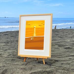 ふるさと納税 湘南・茅ヶ崎で描く、海を感じるイラストアート 『 湘南ランドスケープ07：夕焼け、光の...