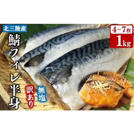 ふるさと納税 【訳あり】 さば サバ 北三陸産 無塩 鯖フィレ 半身 1kg （4〜7枚入り） 【真...