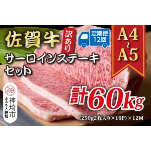 ふるさと納税 【12か月定期便】訳あり【A4〜A5】佐賀牛サーロインステーキ 計5kg×12回(H112222) 佐賀県神埼市