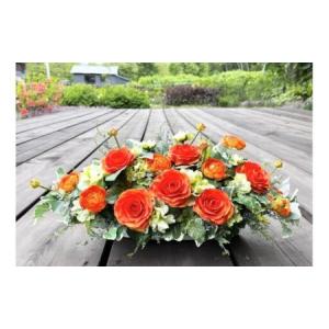 ふるさと納税 美流渡の森　アーティフィシャルフラワー・アレンジメント(横長オレンジ系) 北海道岩見沢市