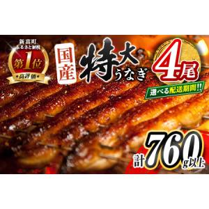 ふるさと納税 ＜2025年12月お届け＞特大 うなぎ 鰻楽 国産 蒲焼 4尾 人気 無頭 計760g以上 高評価 おすすめ 冷凍 簡単調理 個包装 鰻 魚介 贈答.. 宮崎県新富町｜ふるなび(ふるさと納税)