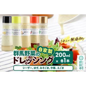 ふるさと納税 自家製・群馬産野菜で手作りドレッシング（シーザー、ゆず、みそごま、中華、えごま）200ml×各1本 泙川食品 群馬県沼田市