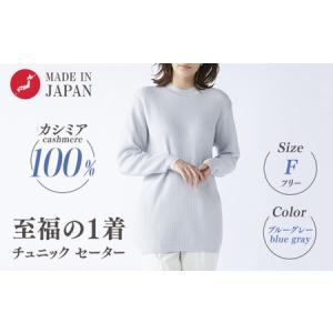 ふるさと納税 【訳あり 限定数量】カシミヤ100% チュニック セーター ブルーグレー 1枚 レディース Fサイズ 26271F ｜ カシミア ニット フリー.. 大阪府泉大津市