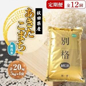 ふるさと納税 【毎月定期便】あきたこまち 無洗米 20kg(5kg×4袋)全12回【配送不可地域：離島・沖縄県】【4080832】 秋田県大潟村